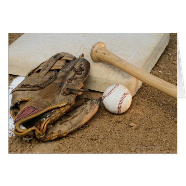 Baseball, Mitt und Bat auf Basis (Vorderseite (Horizontal))