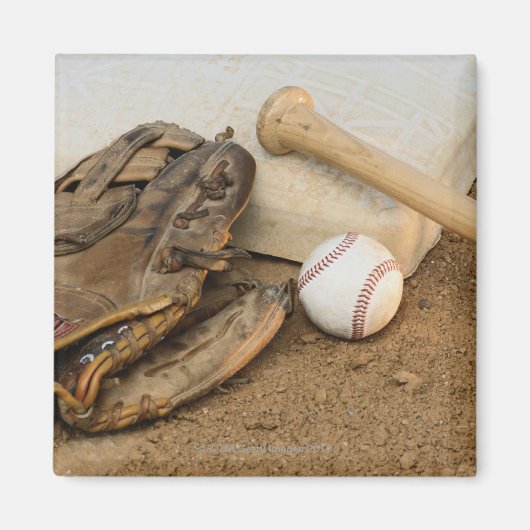 Baseball, Mitt und Bat auf Basis Magnet (Vorne)