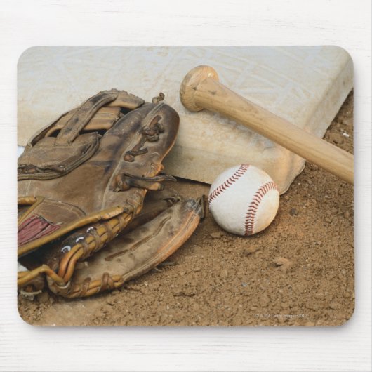 Baseball, Mitt und Bat auf Basis Mousepad (Vorne)