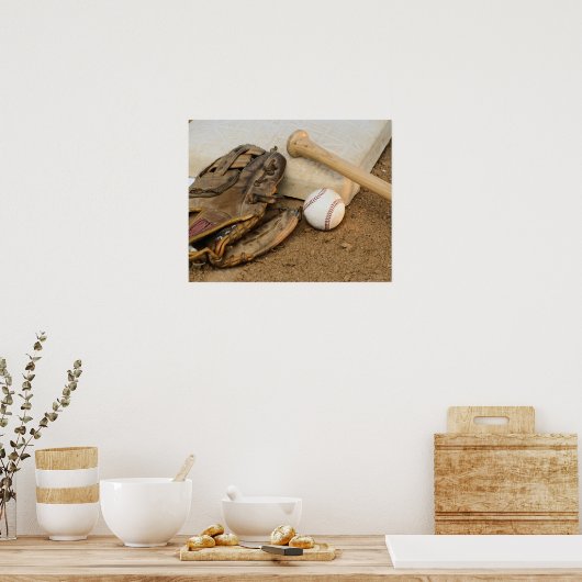 Baseball, Mitt und Bat auf Basis Poster (Küche)