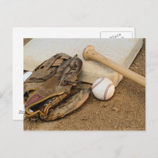 Baseball, Mitt und Bat auf Basis Postkarte (Vorne/Hinten)