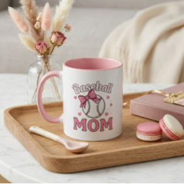 Baseball Mom Cute Pink Bow Design Tasse