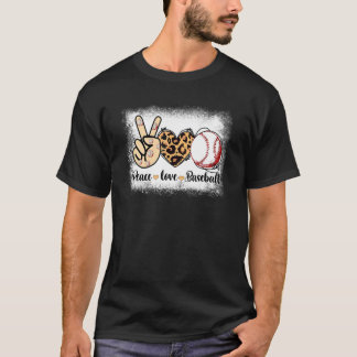 Baseball Mom Leopard Print Peace Love Baseball Mot T-Shirt