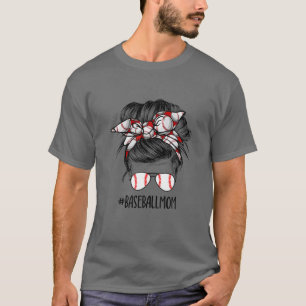 Baseball Mom Messy Bun Softball Mom Mother's Day T-Shirt