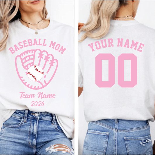 Baseball Mom Team Custom Name Number  T-Shirt