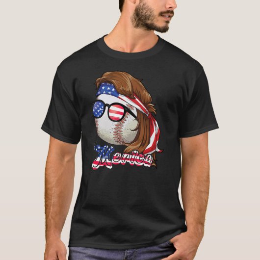 Baseball Mullet 4. Juli Amerikanische Flagge Meric T-Shirt (Vorderseite)