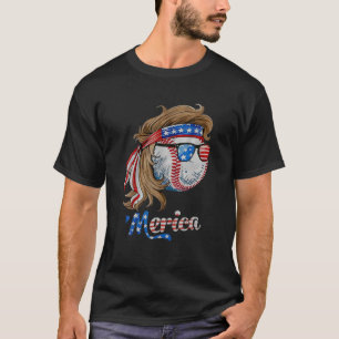 Baseball Mullet 4. Juli Amerikanische Flagge Meric T-Shirt