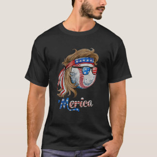 Baseball Mullet 4. Juli Amerikanische Flagge Meric T-Shirt