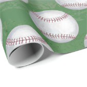 Baseball-Muster auf Grün Geschenkpapier (Rolleneckpunkt)