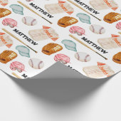 Baseball-Muster Geburtstagspapier Geschenkpapier (Ecke)