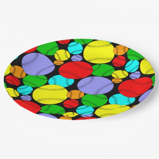 Baseball-Muster Pappteller (Schrägansicht)