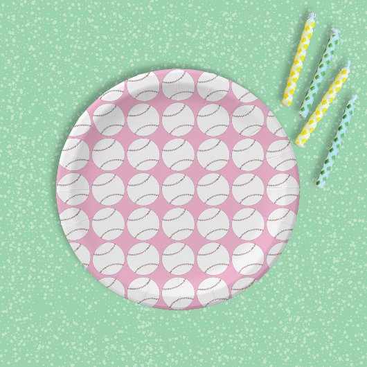 Baseball-Muster Rosa Papierplatte Pappteller