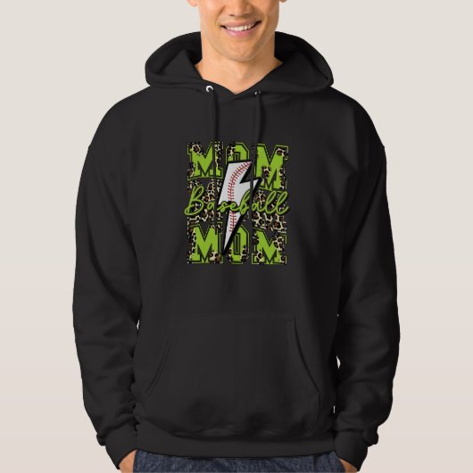 Baseball-Mutter Baseball Blitzschlag Leopard Limet Hoodie (Vorderseite)