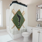 Baseball-Nadelstreifen-Logo mit Werfer Duschvorhang (Beispiel)