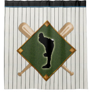 Baseball-Nadelstreifen-Logo mit Werfer Duschvorhang