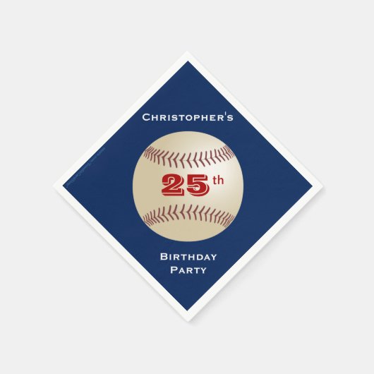 Baseball, Name, blaues 25. Geburtstagspartpapier Serviette (Ecke)