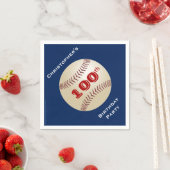 Baseball, Name, Blue 100. Geburtstagsparty Serviette (Beispiel)