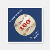 Baseball, Name, Blue 100. Geburtstagsparty Serviette (Vorderseite)