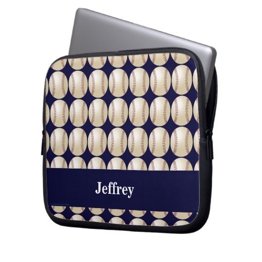 Baseball, Name, dunkelblauer Computer Laptopschutzhülle (Vorderseite Links)