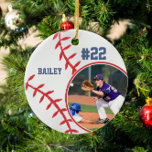 Baseball Name Jersey Nummer Foto Keepake Keramik Ornament<br><div class="desc">Dieses Design verfügt über einen Baseballhintergrund mit Platz für einen Namen, eine Nummer und ein Foto. Klicken Sie auf die Schaltfläche Anpassen für mehr Flexibilität beim Anpassen des Textes! Variationen dieses Designs sowie der Koordinationsprodukte sind in unserem Shop, zazzle.com/store/doodlelulu, erhältlich. Kontaktieren Sie uns, wenn Sie dieses Design für ein bestimmtes...</div>