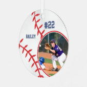 Baseball Name Jersey Nummer Foto Keepake Ornament Aus Metall (Vorderseite links)