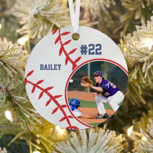 Baseball Name Jersey Nummer Foto Keepake Ornament Aus Metall (InSitu)