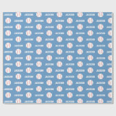 Baseball Name Muster blau Geschenkpapier (Flach)