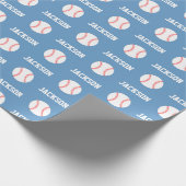Baseball Name Muster blau Geschenkpapier (Ecke)