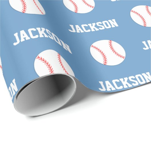 Baseball Name Muster blau Geschenkpapier (Rolleneckpunkt)