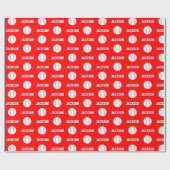 Baseball Name Muster Red Geschenkpapier (Flach)
