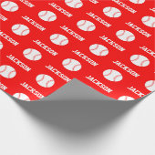 Baseball Name Muster Red Geschenkpapier (Ecke)