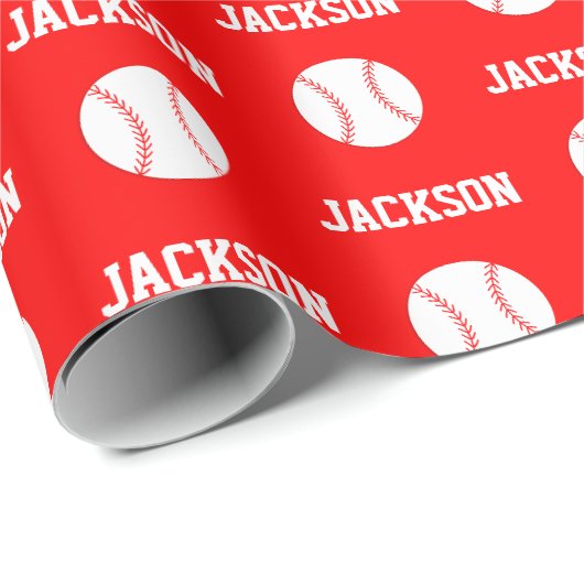 Baseball Name Muster Red Geschenkpapier (Rolleneckpunkt)