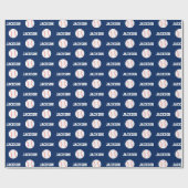 Baseball Name Pattern Navy Blue Geschenkpapier (Flach)