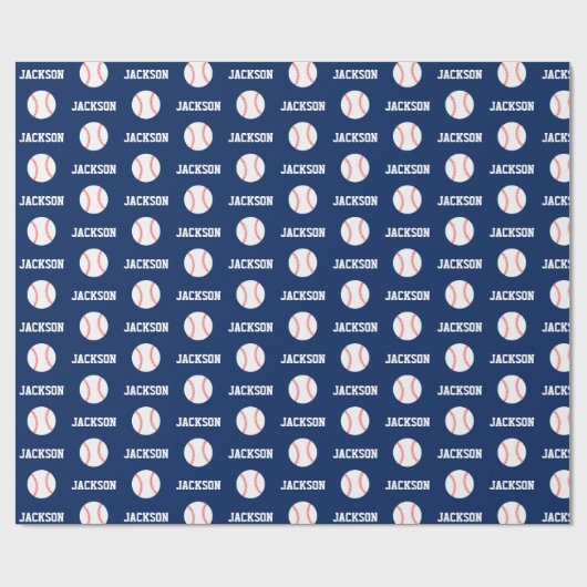 Baseball Name Pattern Navy Blue Geschenkpapier (Flach)