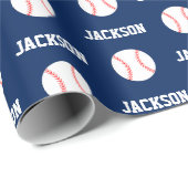 Baseball Name Pattern Navy Blue Geschenkpapier (Rolleneckpunkt)