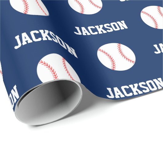Baseball Name Pattern Navy Blue Geschenkpapier (Rolleneckpunkt)