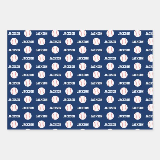 Baseball Name Pattern Navy Blue Geschenkpapier Set (Vorderseite 3)