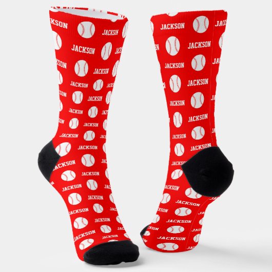 Baseball Name Red Pattern Socken (Gewinkelt)