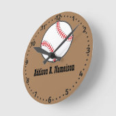 Baseball Name Sport Room Boy Brown Runde Wanduhr (Winkel)
