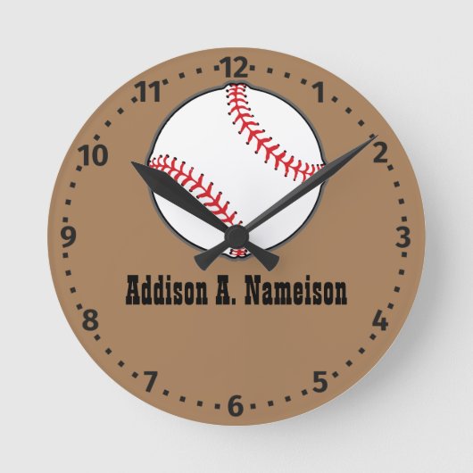 Baseball Name Sport Room Boy Brown Runde Wanduhr (Vorderseite)