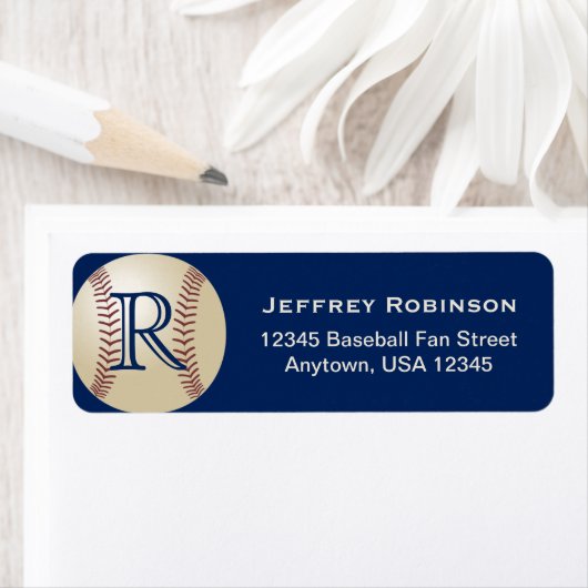 Baseball Name und Adressetikett mit Monogram Blue (Insitu)