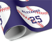 Baseball | Name und Nummer Geschenkpapier (Rolleneckpunkt)