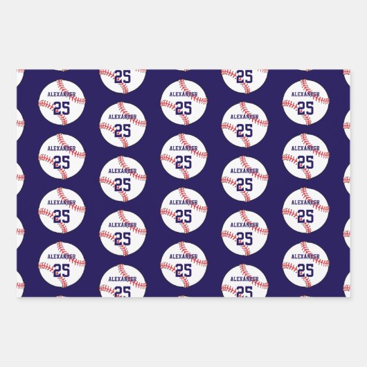 Baseball | Name und Nummer Geschenkpapier Set (Vorderseite)