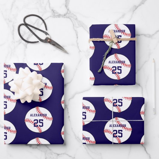 Baseball | Name und Nummer Geschenkpapier Set (Vorderseite)