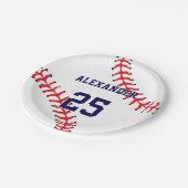 Baseball | Name und Nummer Pappteller (Schrägansicht)