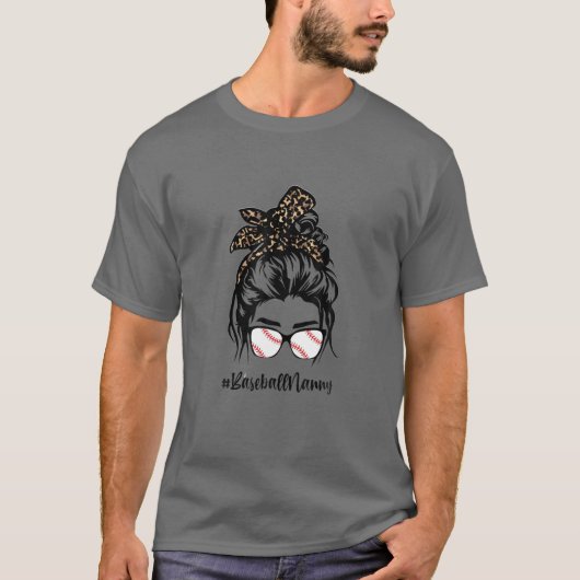 Baseball Nanny Messy Hair Bun Leopard Frauen Mutte T-Shirt (Vorderseite)
