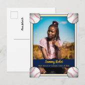 Baseball Navy & Gold Abschluss Ankündigungspostkarte (Vorne/Hinten)