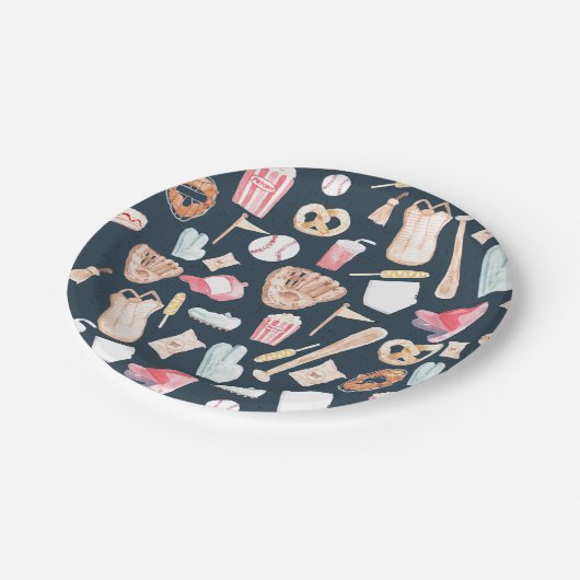 Baseball Navy Textur Pappteller (Schrägansicht)