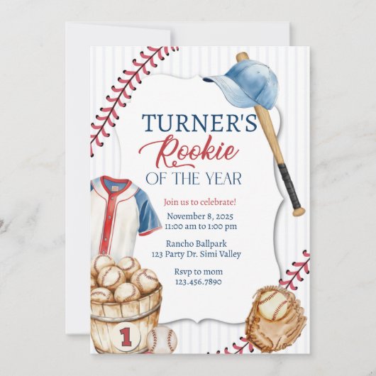 Baseball, Neuling, Erster Geburtstag Einladung (Vorderseite)