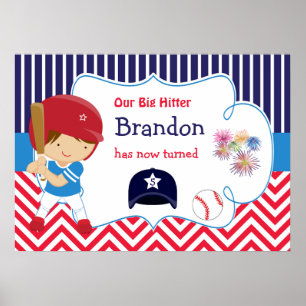 Baseball Niedlich Brünett Hair Boy Geburtstagspops Poster